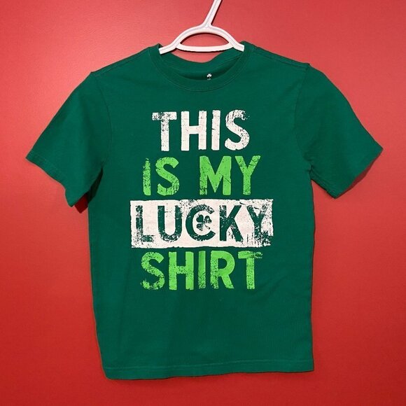 ⭐4 FOR $20⭐ Boy's Lucky Shirt Green T-shirt - Size L (10-12) - Picture 1 of 3